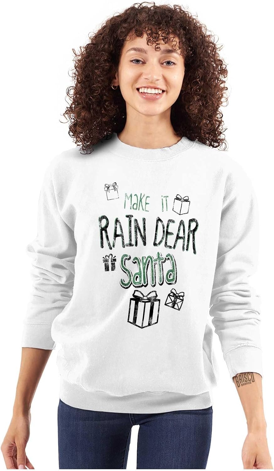 image:imageBrisco Brands Christmas Make It Rain Dear Santa Sweatshirt for Men or WomenWhite