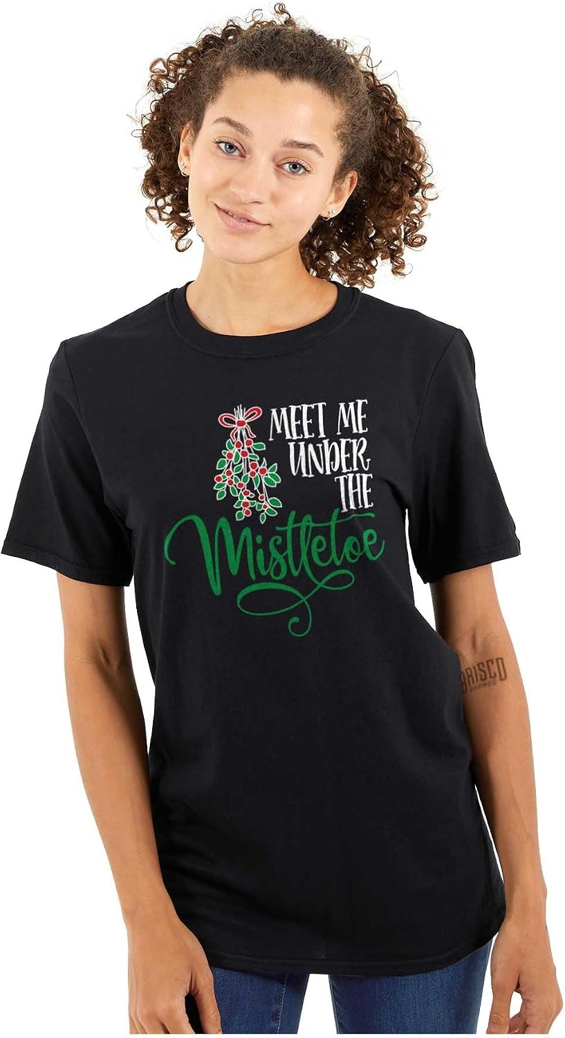 image:imageBrisco Brands Christmas Meet Me Under The Mistletoe Graphic T Shirt Men or WomenBlack