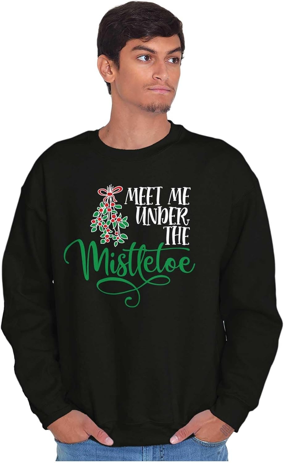 image:imageBrisco Brands Christmas Meet Me Under The Mistletoe Sweatshirt for Men or WomenBlack