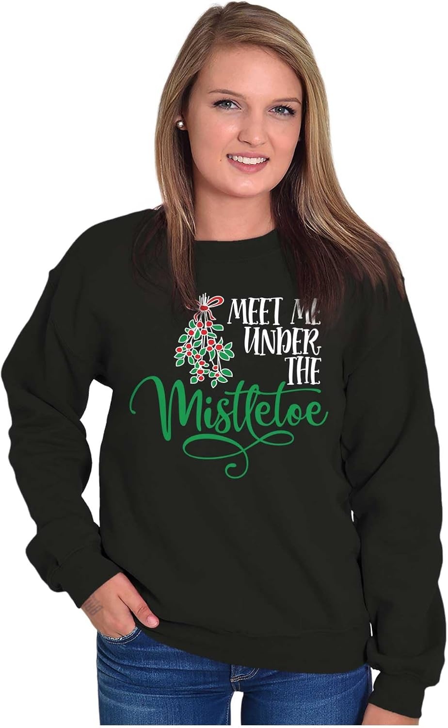 image:imageBrisco Brands Christmas Meet Me Under The Mistletoe Sweatshirt for Men or WomenBlack