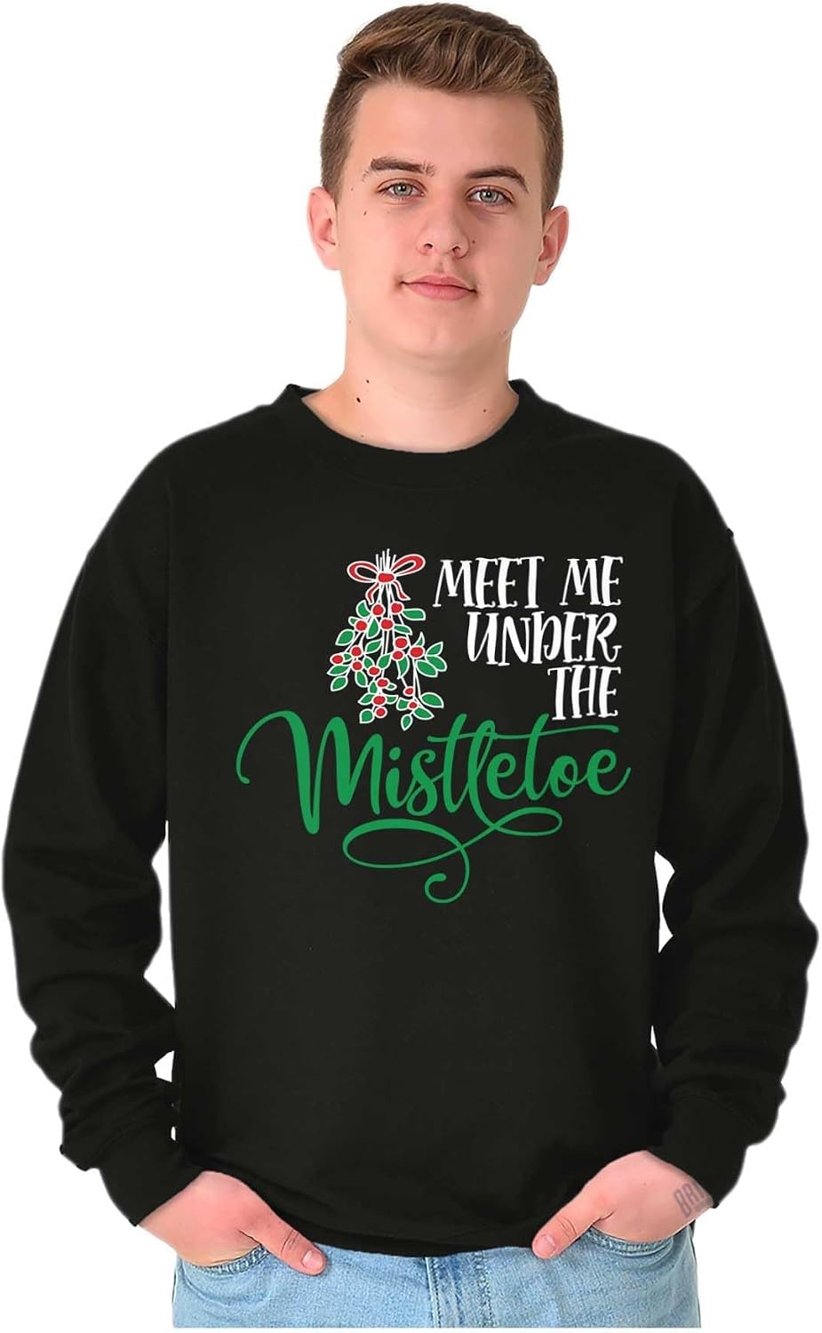 image:imageBrisco Brands Christmas Meet Me Under The Mistletoe Sweatshirt for Men or WomenBlack