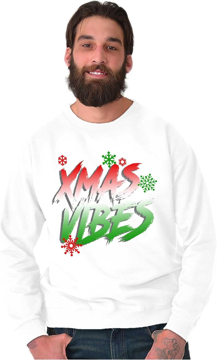 image:imageBrisco Brands Christmas Snowflakes Xmas Vibes Sweatshirt for Men or WomenWhite