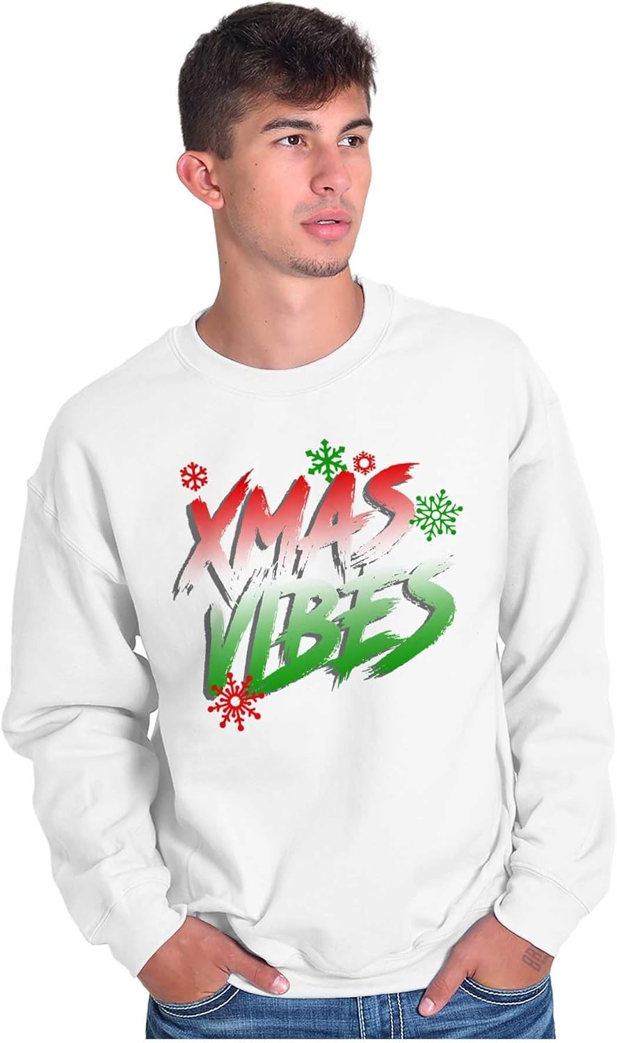 image:imageBrisco Brands Christmas Snowflakes Xmas Vibes Sweatshirt for Men or WomenWhite