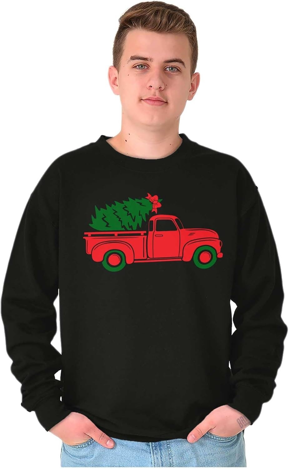 image:imageBrisco Brands Christmas Tree Xmas Pick Up Truck Sweatshirt for Men or WomenBlack
