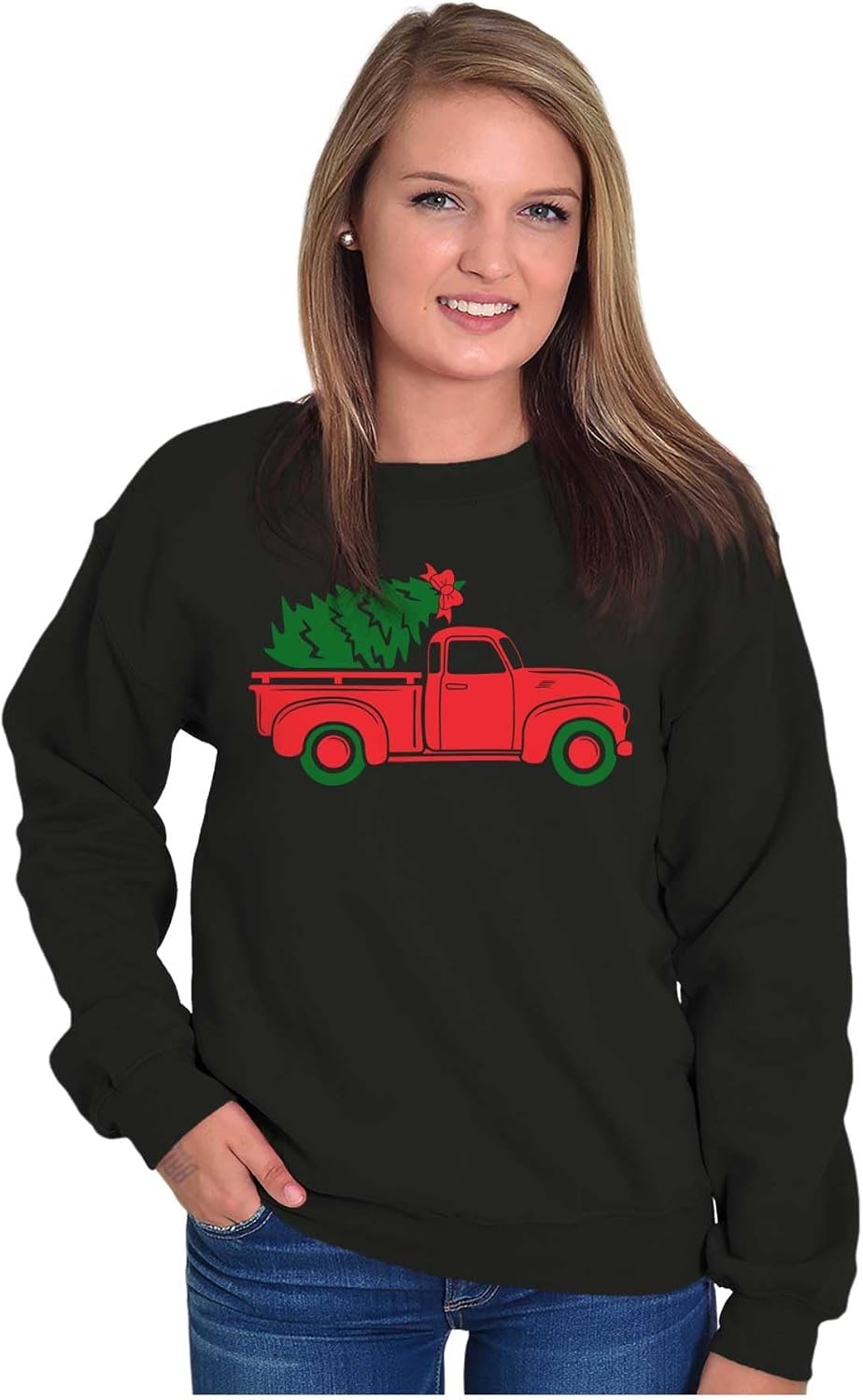 image:imageBrisco Brands Christmas Tree Xmas Pick Up Truck Sweatshirt for Men or WomenBlack