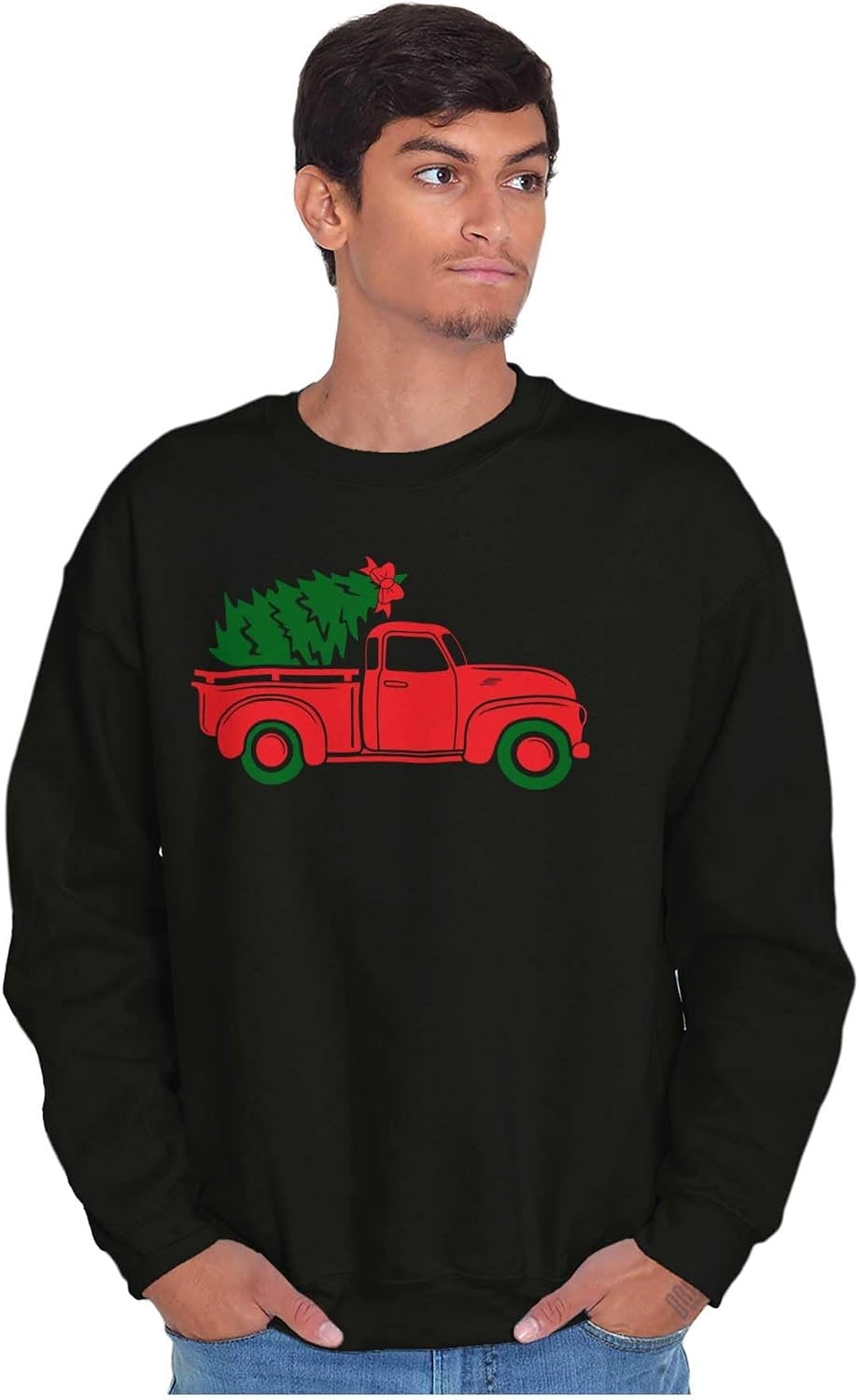 image:imageBrisco Brands Christmas Tree Xmas Pick Up Truck Sweatshirt for Men or WomenBlack
