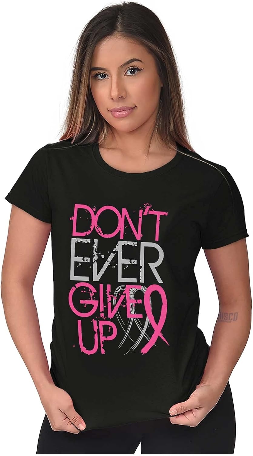 image:imageBrisco Brands Dont Give Up Breast Cancer Awareness Womens Slim Fit Graphic TeeBlack