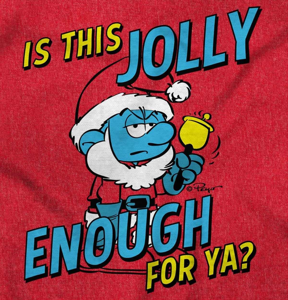 image:imageBrisco Brands Grumpy Smurf Jolly Enough Xmas Santa Graphic T Shirt Men or WomenHeather Red