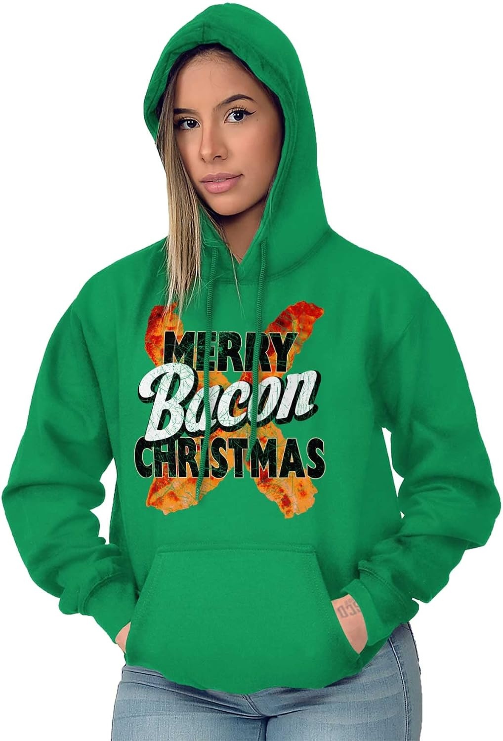 image:imageBrisco Brands Merry Christmas Bacon Meat Lover Hoodie Sweatshirt Women Men Irish Green