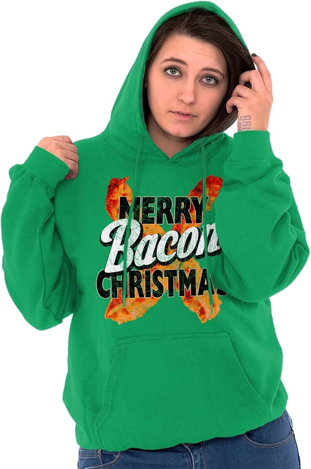 image:imageBrisco Brands Merry Christmas Bacon Meat Lover Hoodie Sweatshirt Women Men Irish Green