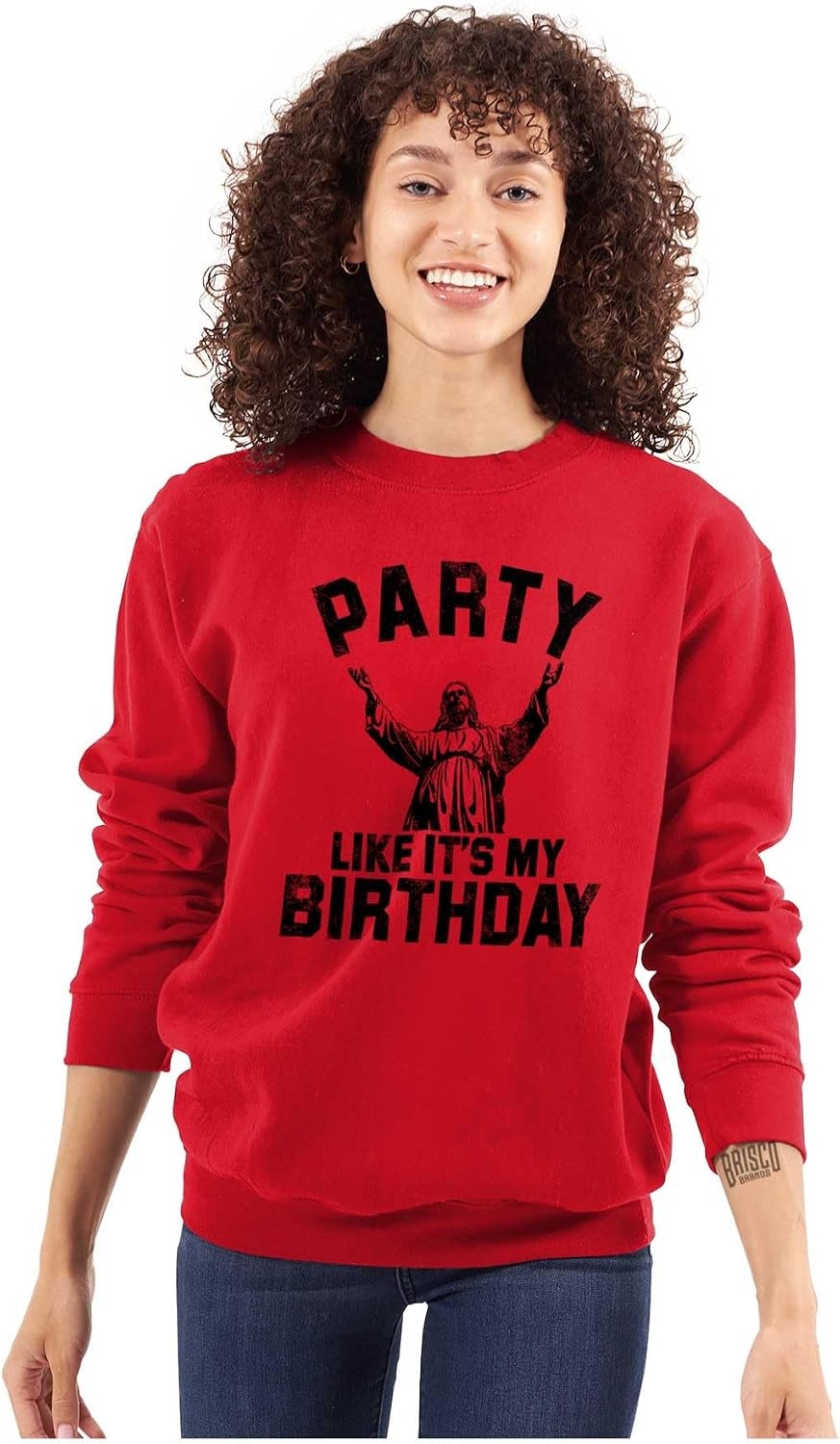 image:imageBrisco Brands Xmas Party Like Its My Birthday Jesus Sweatshirt for Men or WomenRed