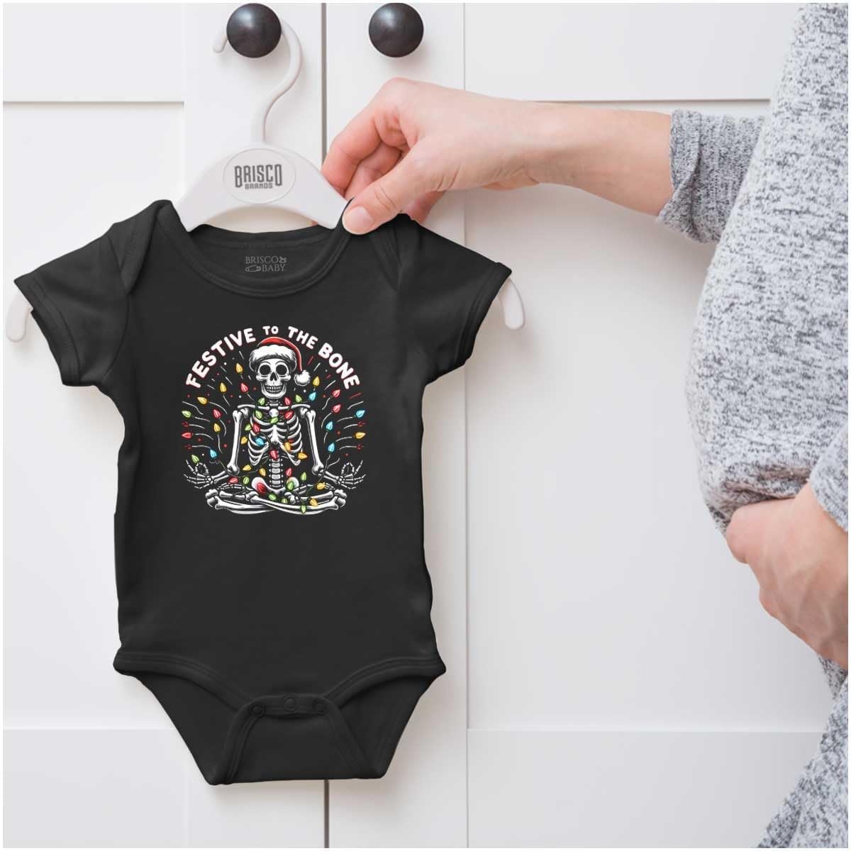 image:imageBrisco Brands Xmas Skeleton Festive To The Bone Baby Romper Boys or GirlsBlack