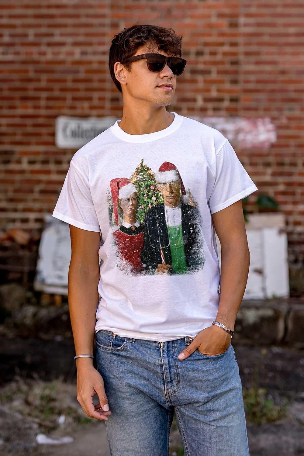 image:imageChristmas Gothic Art Xmas Couple Graphic T Shirt Men or WomenWhite