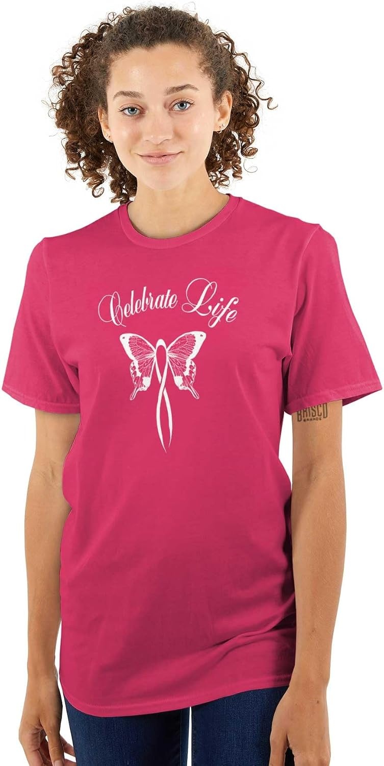 image:imageClassic Teaze Celebrate Life Breast Cancer Support Womens Graphic T Shirt Tees Heliconia