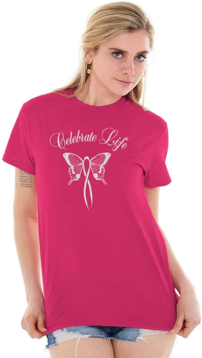 image:imageClassic Teaze Celebrate Life Breast Cancer Support Womens Graphic T Shirt Tees Heliconia