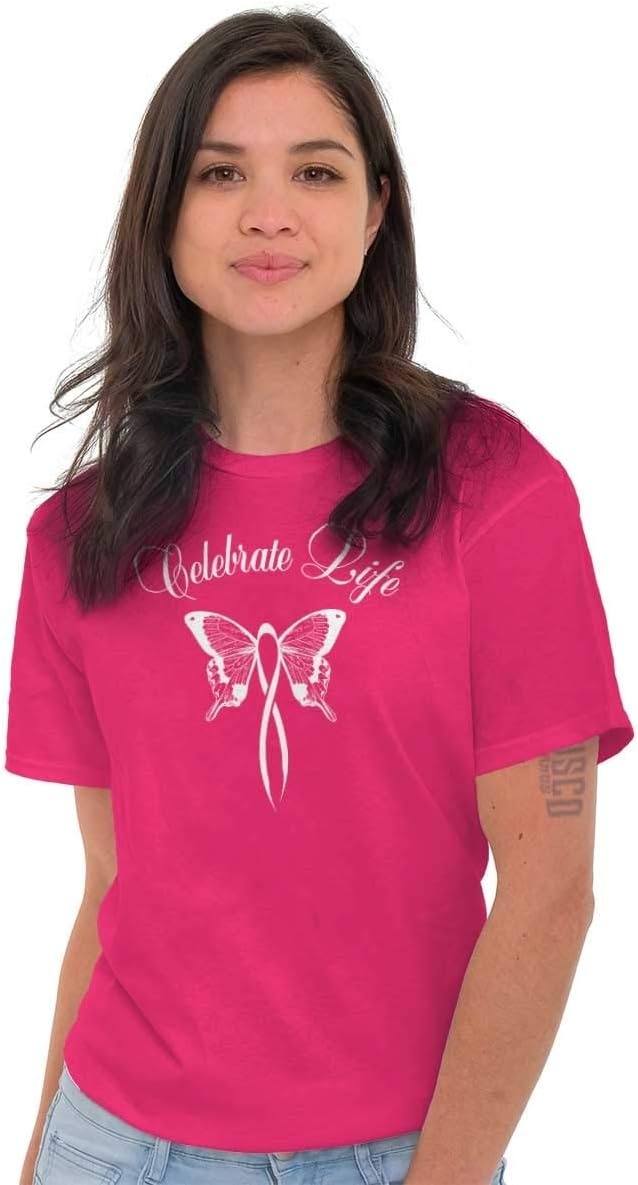 image:imageClassic Teaze Celebrate Life Breast Cancer Support Womens Graphic T Shirt Tees Heliconia