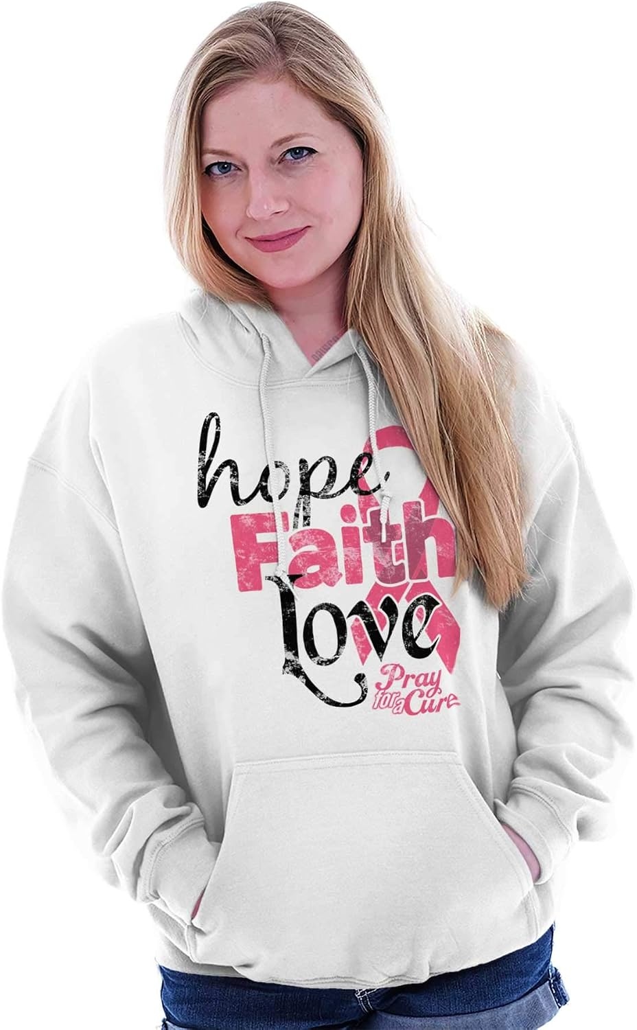 image:imageClassic Teaze Hope Faith Love Breast Cancer Support Hoodie Sweatshirt WomenWhite