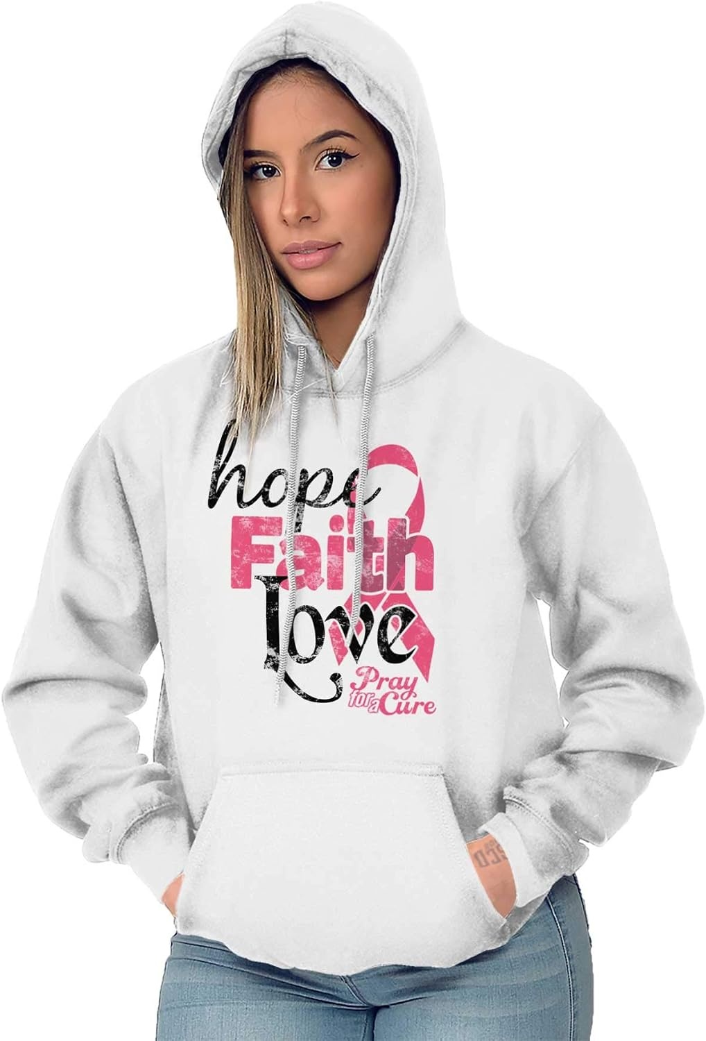 image:imageClassic Teaze Hope Faith Love Breast Cancer Support Hoodie Sweatshirt WomenWhite