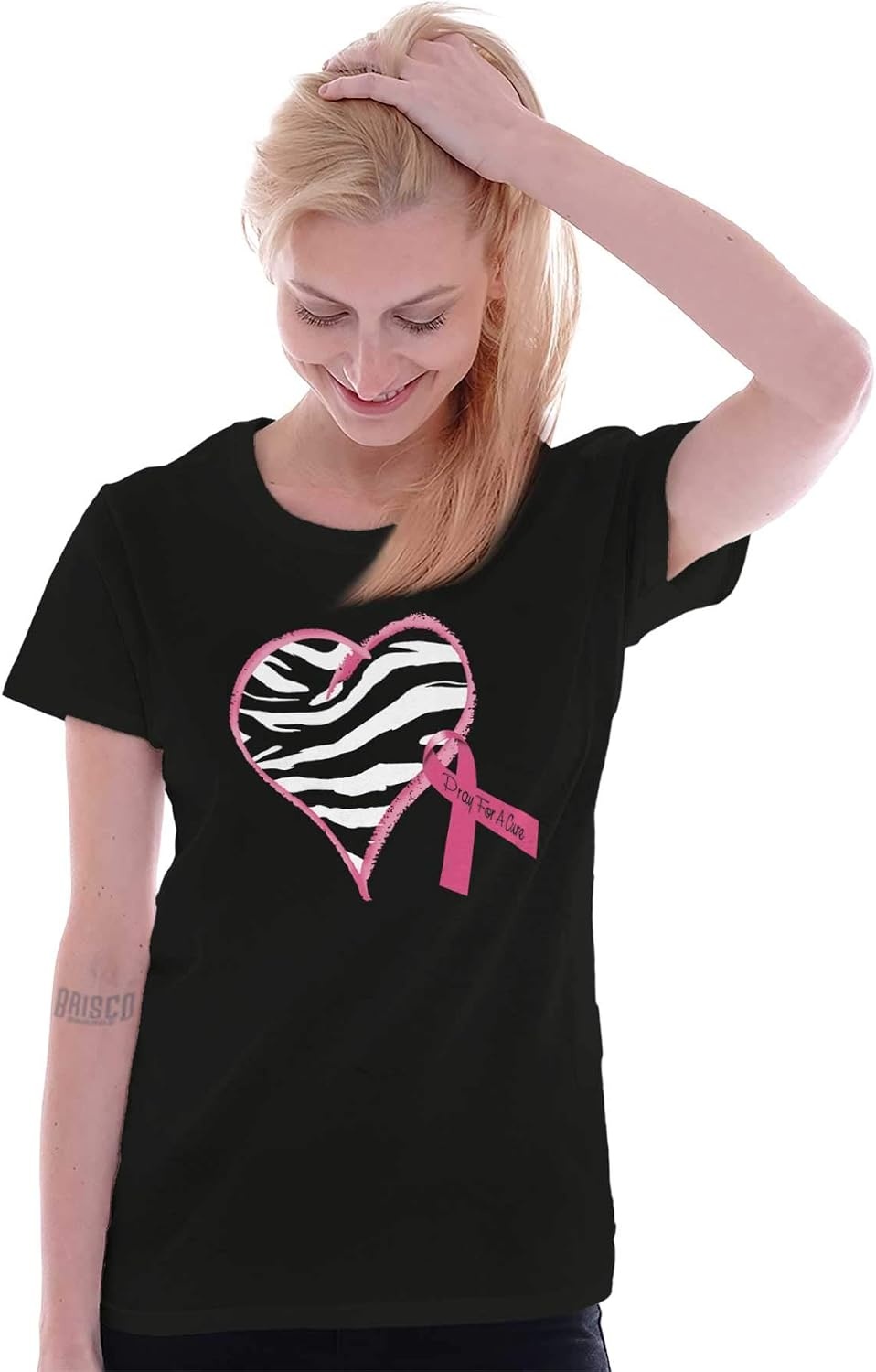 image:imageClassic Teaze Zebra Heart Breast Cancer Awareness Womens Slim Fit Graphic TeeBlack