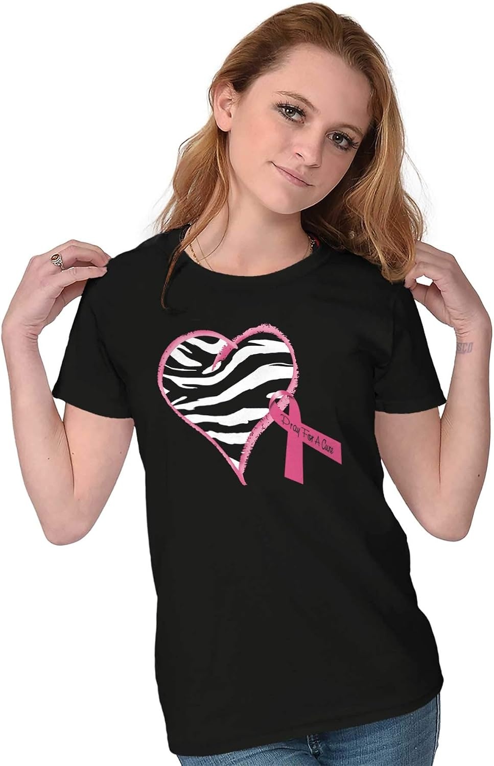 image:imageClassic Teaze Zebra Heart Breast Cancer Awareness Womens Slim Fit Graphic TeeBlack