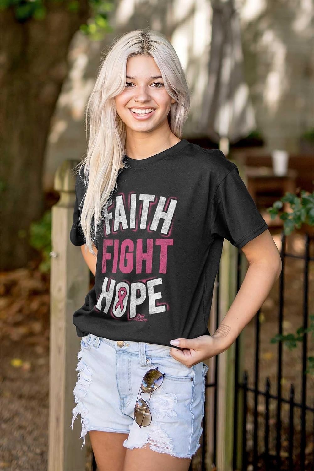 image:imageFaith Fight Hope Breast Cancer Aware Womens Graphic T Shirt TeesBlack