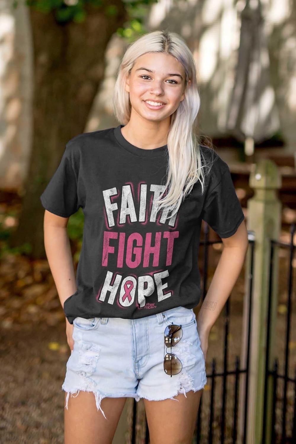 image:imageFaith Fight Hope Breast Cancer Aware Womens Graphic T Shirt TeesBlack