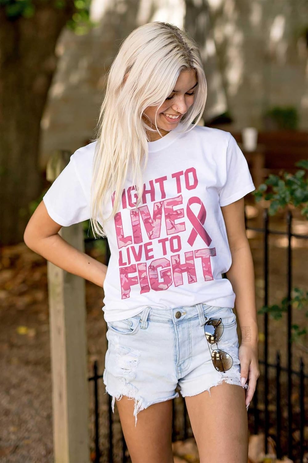 image:imageFight to Live Breast Cancer Womens Graphic T Shirt TeesWhite