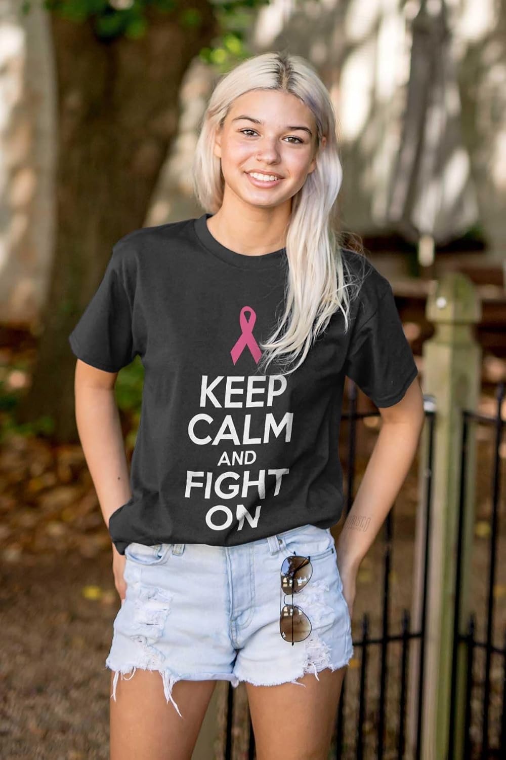 image:imageKeep Calm and Fight On Breast Cancer Womens Graphic T Shirt TeesBlack