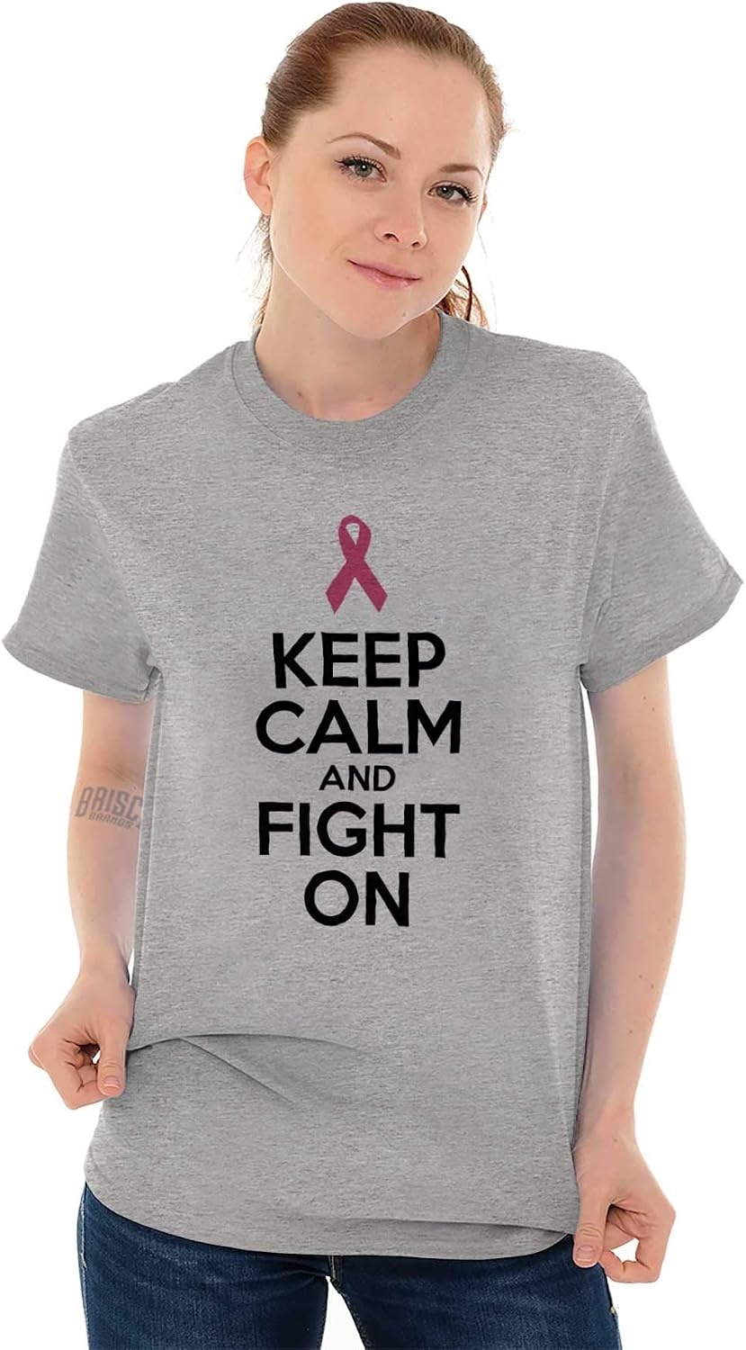 image:imageKeep Calm and Fight On Breast Cancer Womens Graphic T Shirt TeesSport Grey