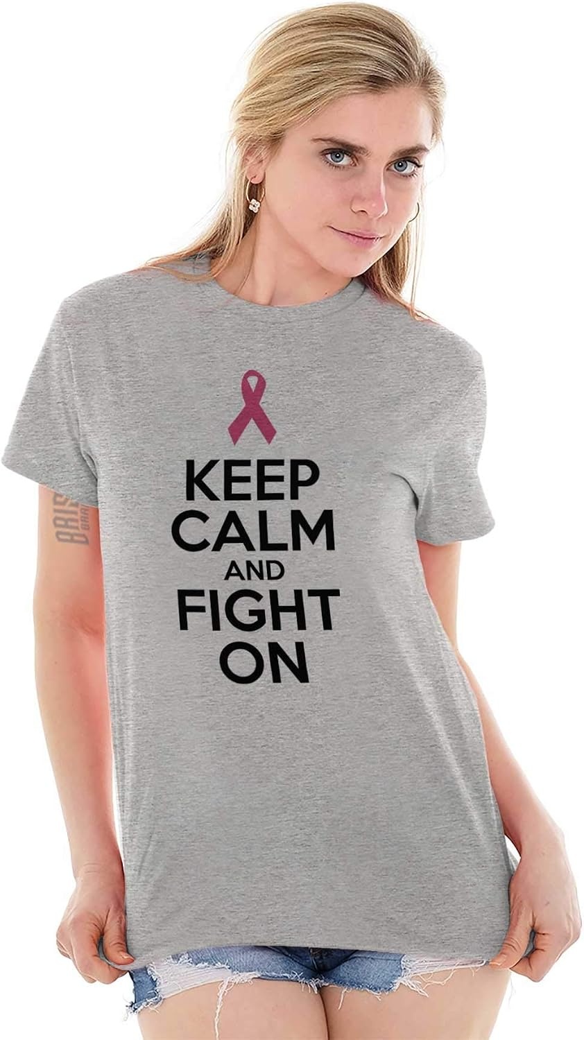 image:imageKeep Calm and Fight On Breast Cancer Womens Graphic T Shirt TeesSport Grey