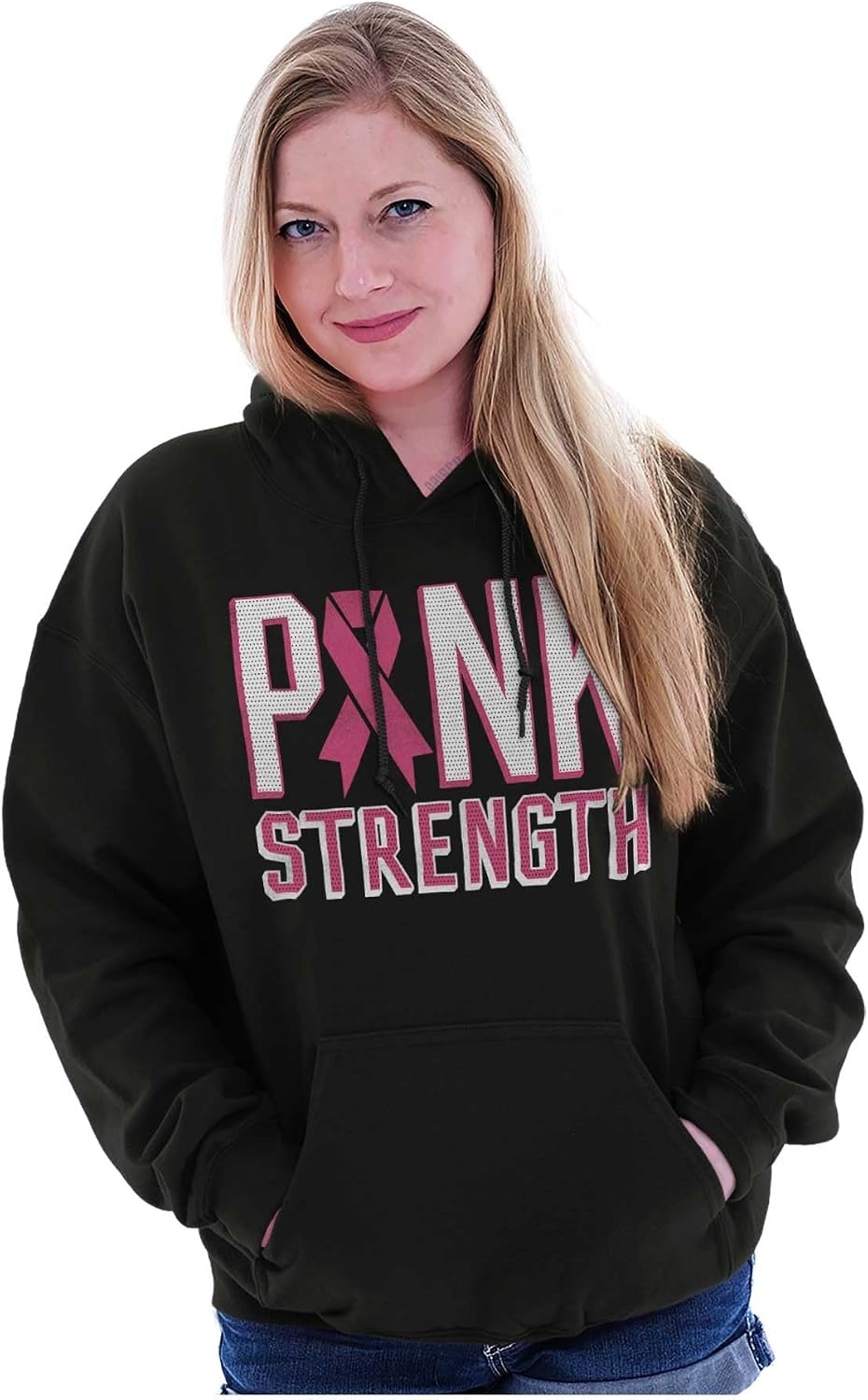 image:imagePink Strength Breast Cancer Awareness Hoodie Sweatshirt WomenBlack