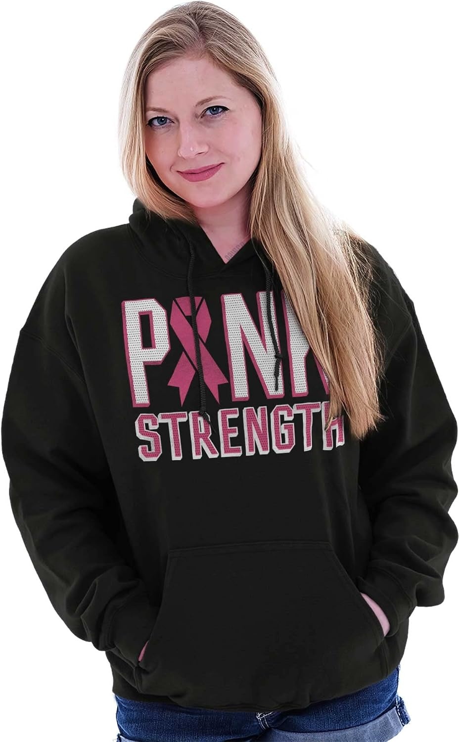 image:imagePink Strength Breast Cancer Awareness Hoodie Sweatshirt WomenBlack
