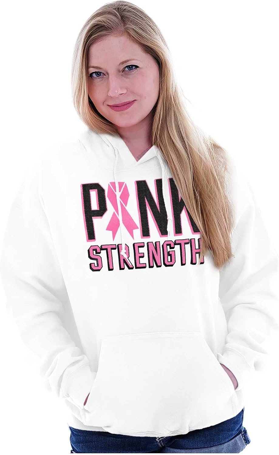 image:imagePink Strength Breast Cancer Awareness Hoodie Sweatshirt WomenWhite