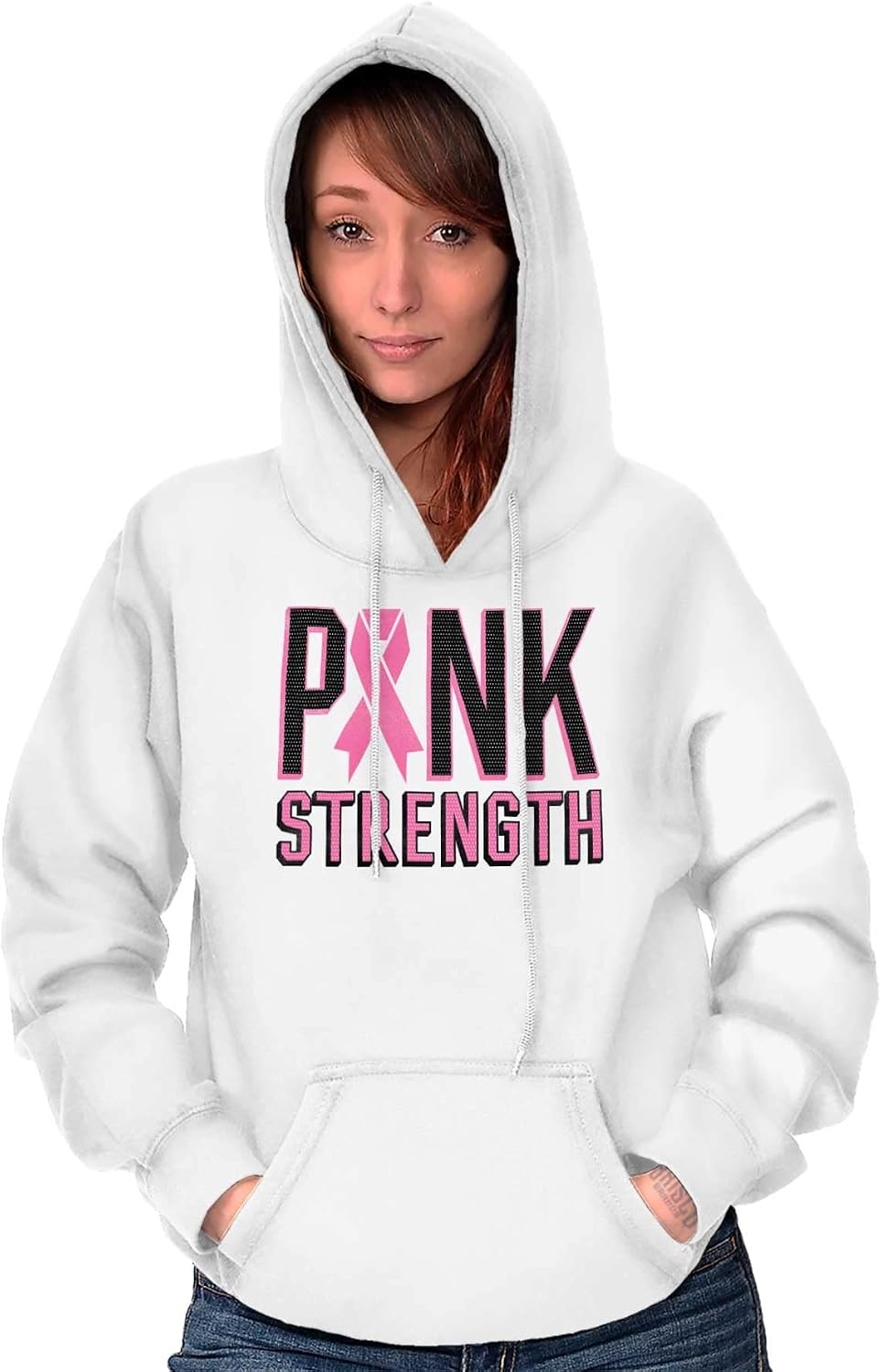 image:imagePink Strength Breast Cancer Awareness Hoodie Sweatshirt WomenWhite