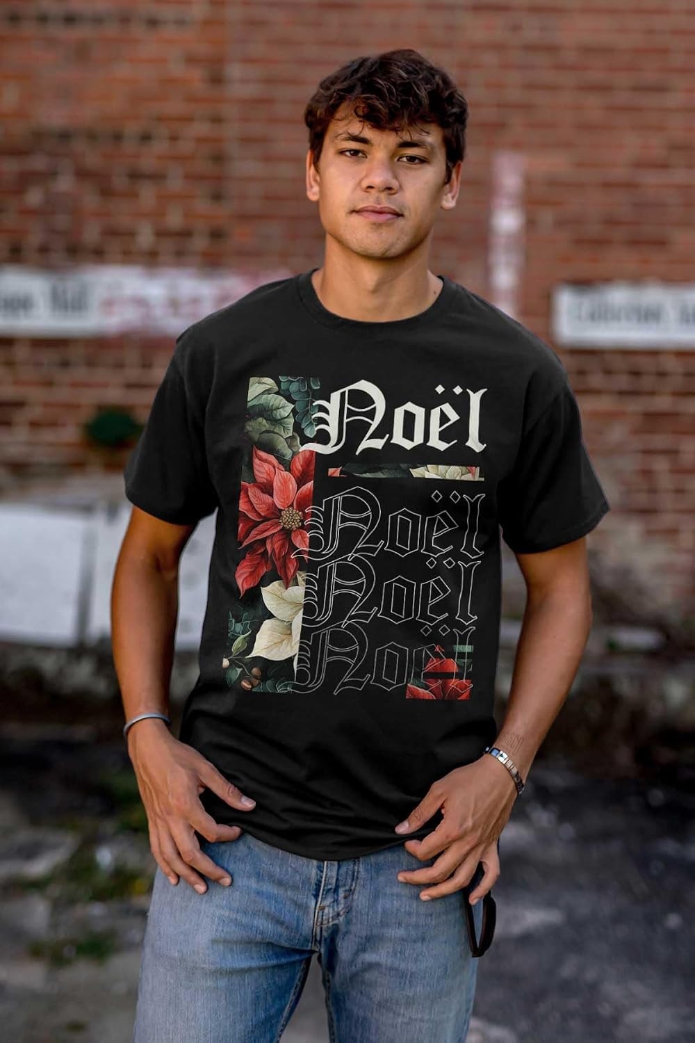 image:imagePoinsettia Christmas Flower Noel Graphic T Shirt Men or WomenBlack
