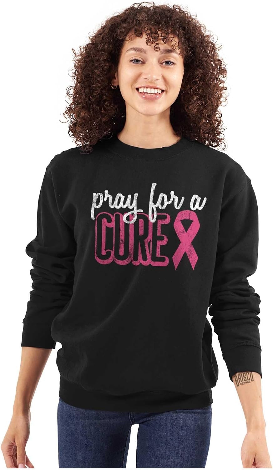 image:imagePray For A Cure Breast Cancer Aware Women Crewneck SweatshirtBlack