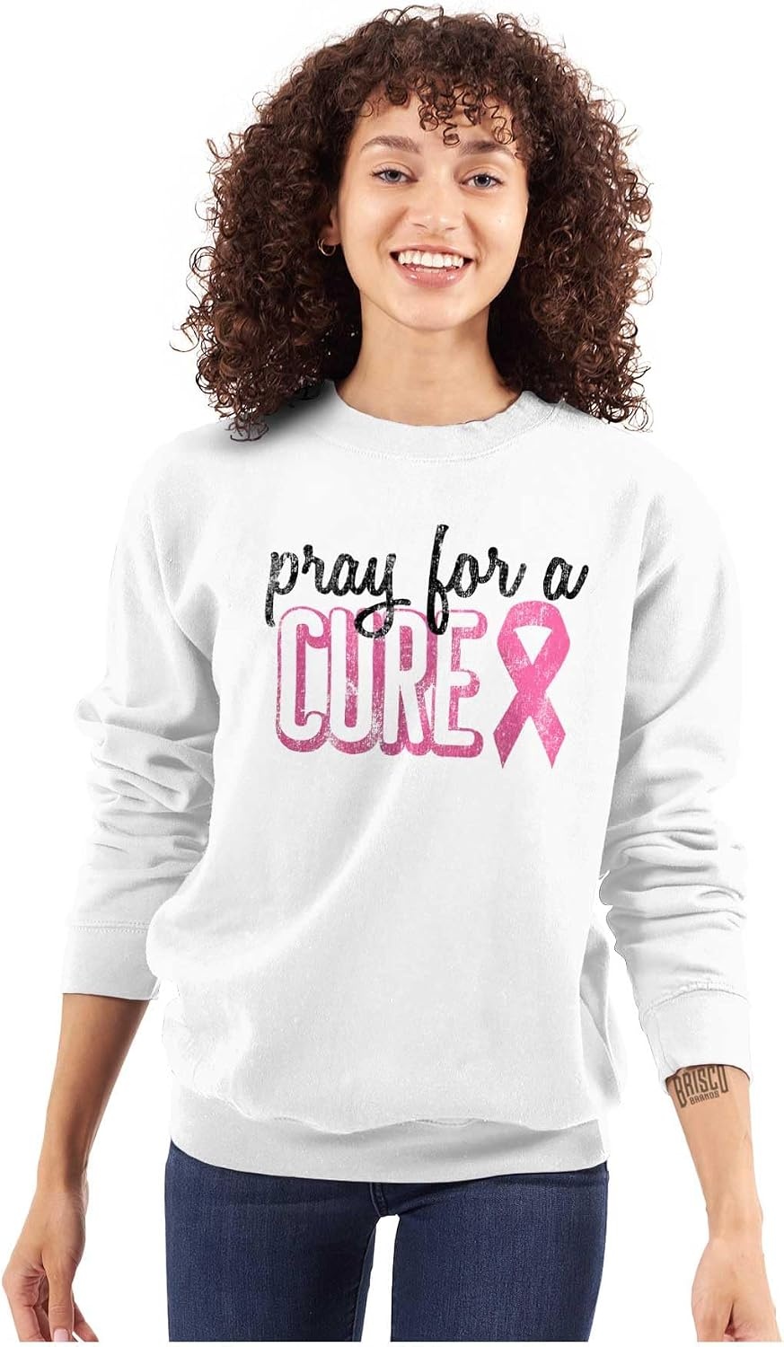 image:imagePray For A Cure Breast Cancer Aware Women Crewneck SweatshirtWhite