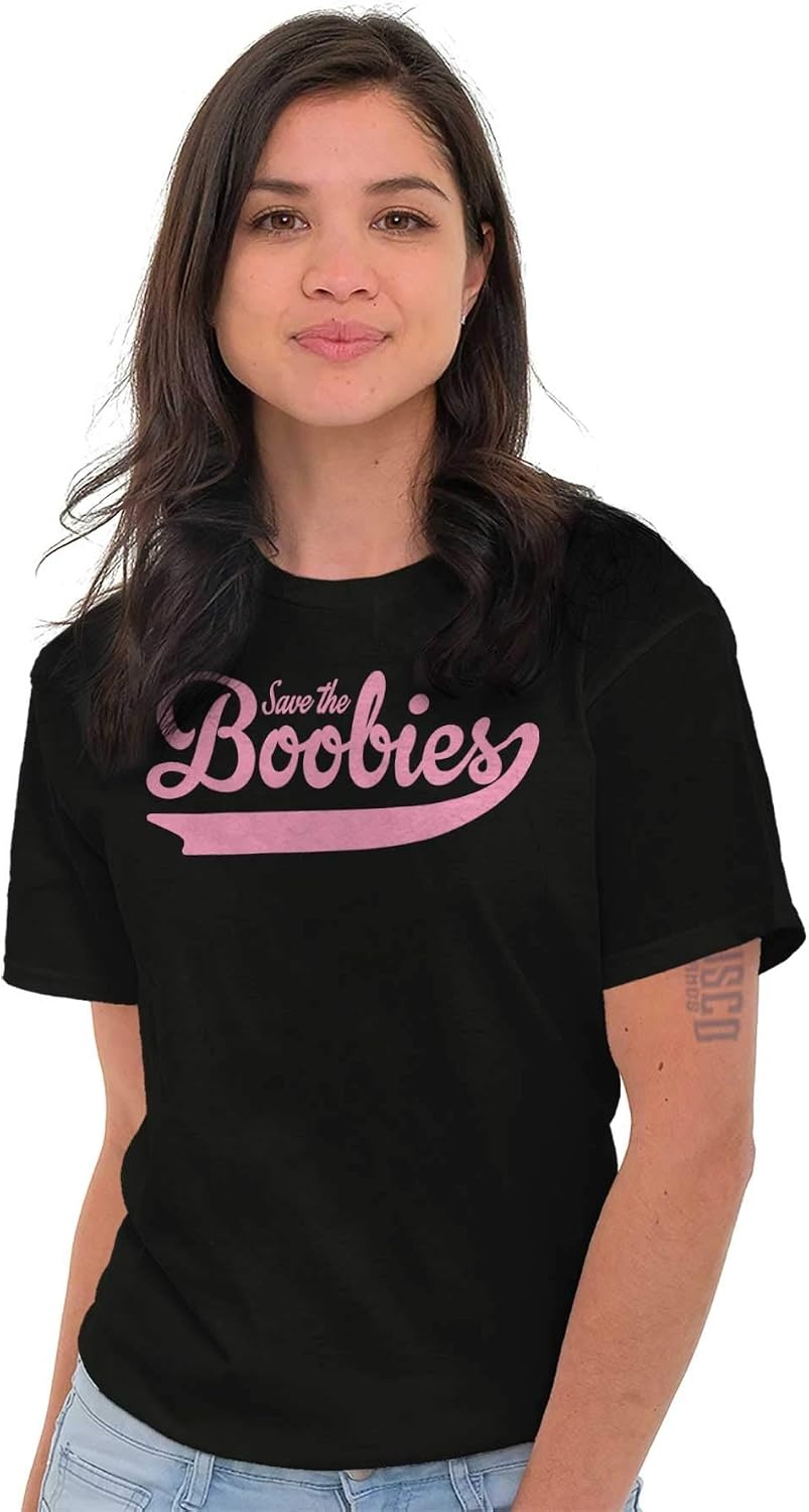 image:imageSave The Boobies Breast Cancer Aware Womens Graphic T Shirt TeesBlack