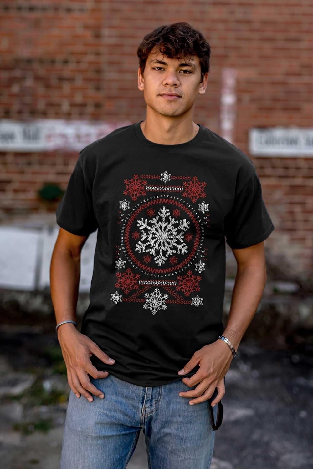 image:imageUgly Christmas Snowflake Pattern Graphic T Shirt Men or WomenBlack