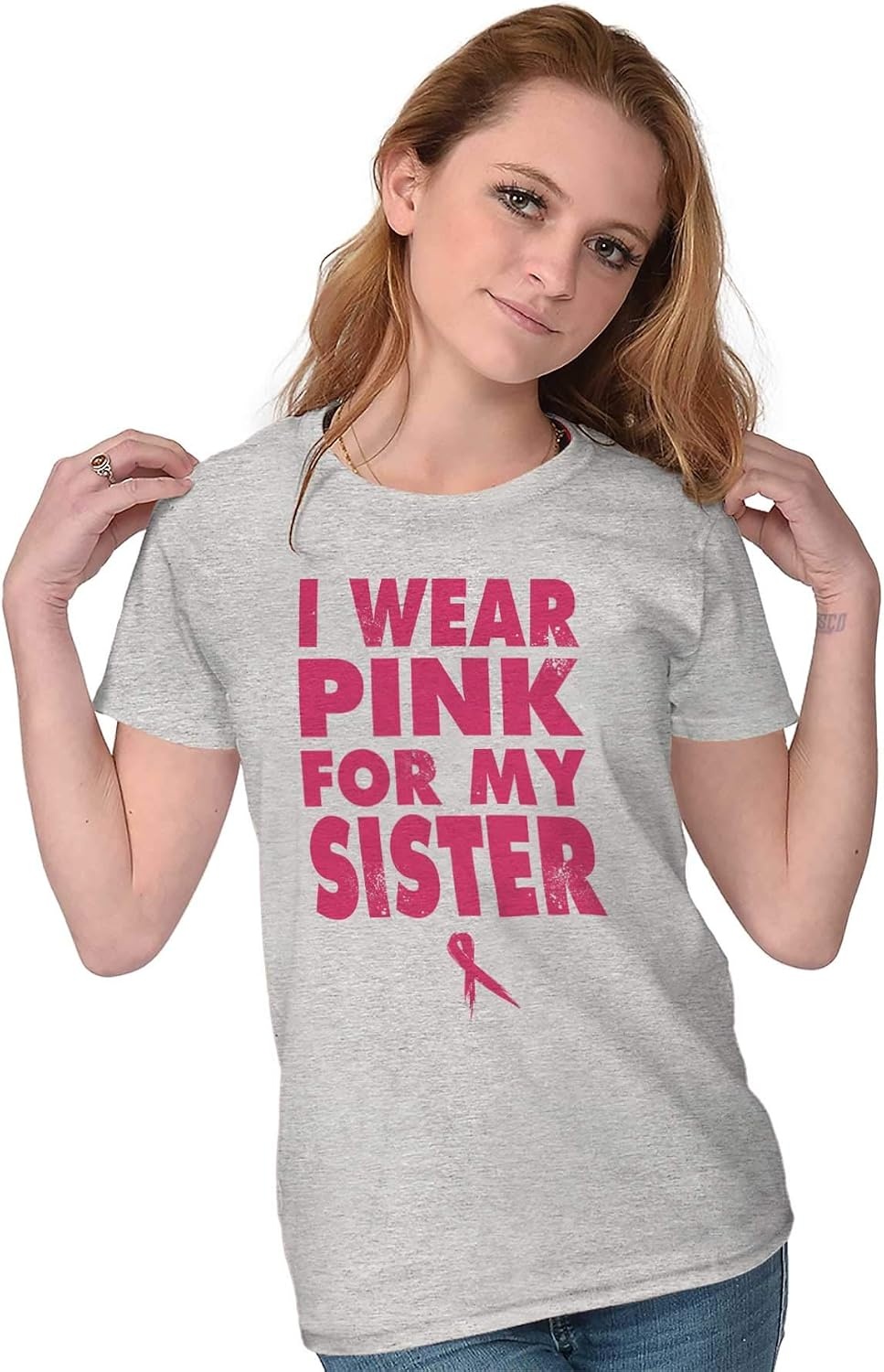 image:imageWear Pink for My Sister Breast Cancer Womens Slim Fit Graphic Tee