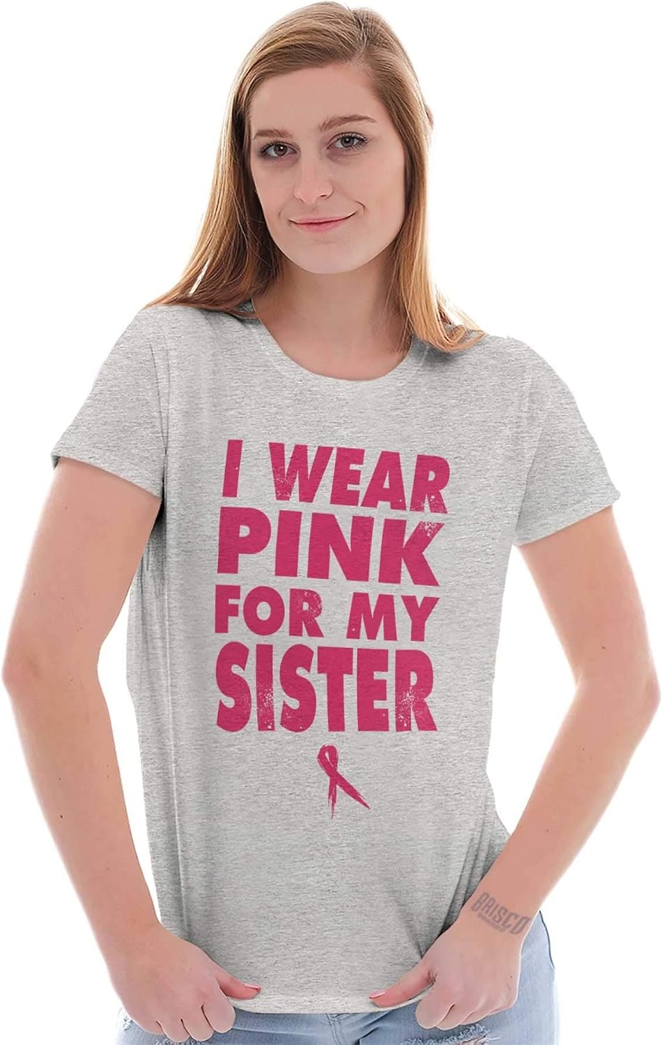 image:imageWear Pink for My Sister Breast Cancer Womens Slim Fit Graphic Tee