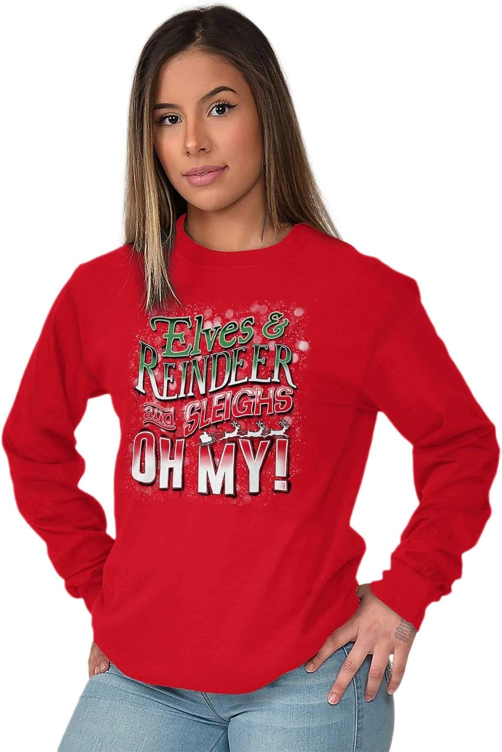 image:imageXmas Elves Reindeer Sleighs Oh My Long Sleeve Tshirt Men WomenRed
