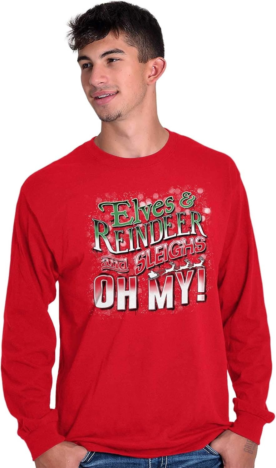image:imageXmas Elves Reindeer Sleighs Oh My Long Sleeve Tshirt Men WomenRed