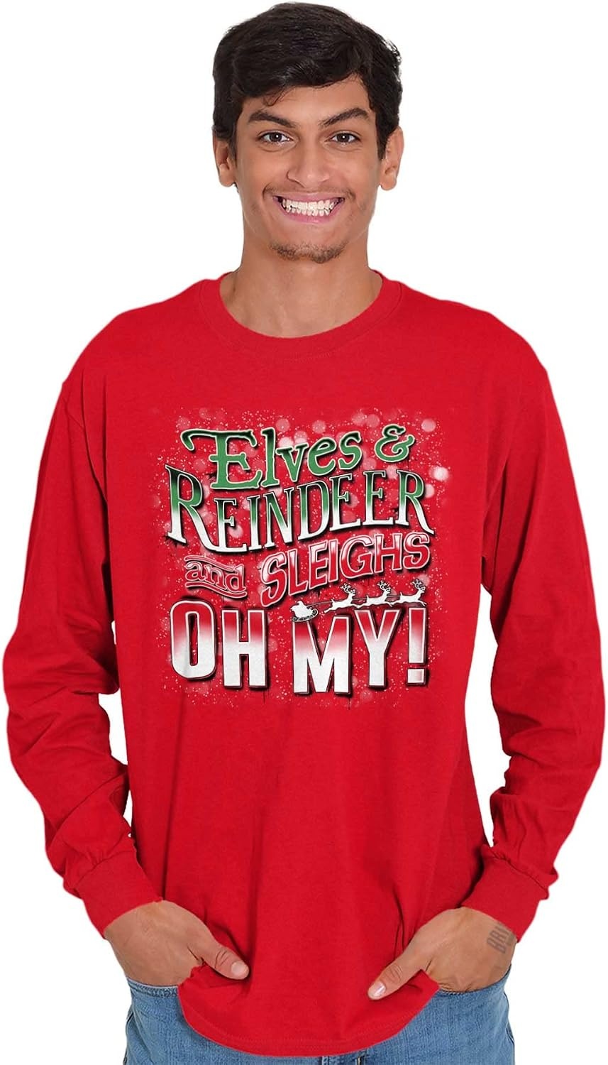 image:imageXmas Elves Reindeer Sleighs Oh My Long Sleeve Tshirt Men WomenRed