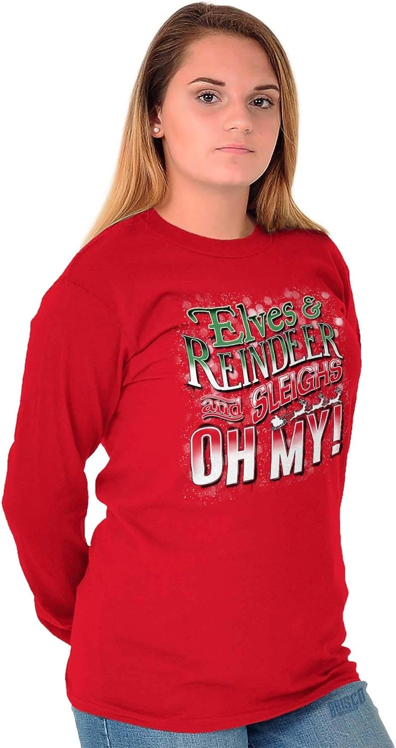 image:imageXmas Elves Reindeer Sleighs Oh My Long Sleeve Tshirt Men WomenRed