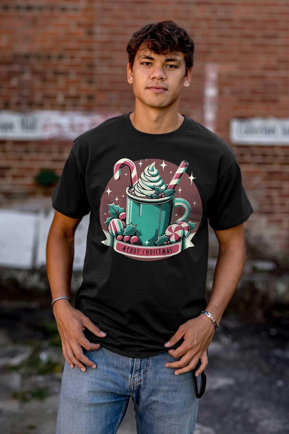 image:imageXmas Merry Christmas Hot Cocoa Mug Graphic T Shirt Men or WomenBlack