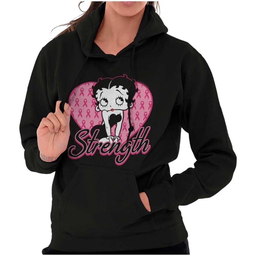 image:imageBetty Boop Breast Cancer Strength Hoodie Sweatshirt WomenBlack