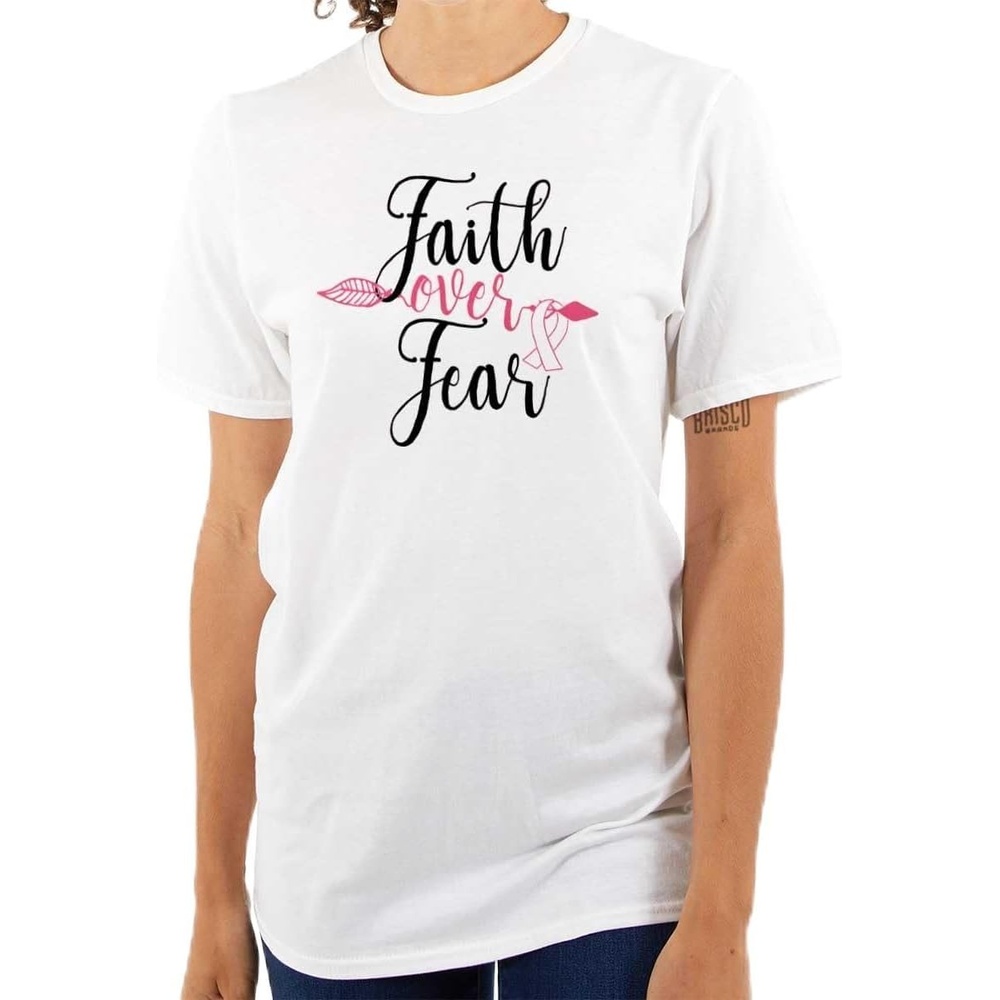 image:imageBreast Cancer Faith Over Fear Fight Womens Graphic T Shirt TeesWhite