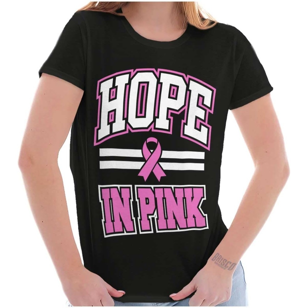 image:imageBreast Cancer Hope in Pink Ribbon Womens Slim Fit Graphic TeeBlack