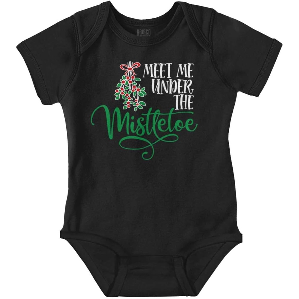 image:imageBrisco Brands Christmas Meet Me Under The Mistletoe Baby Romper Boys or GirlsBlack